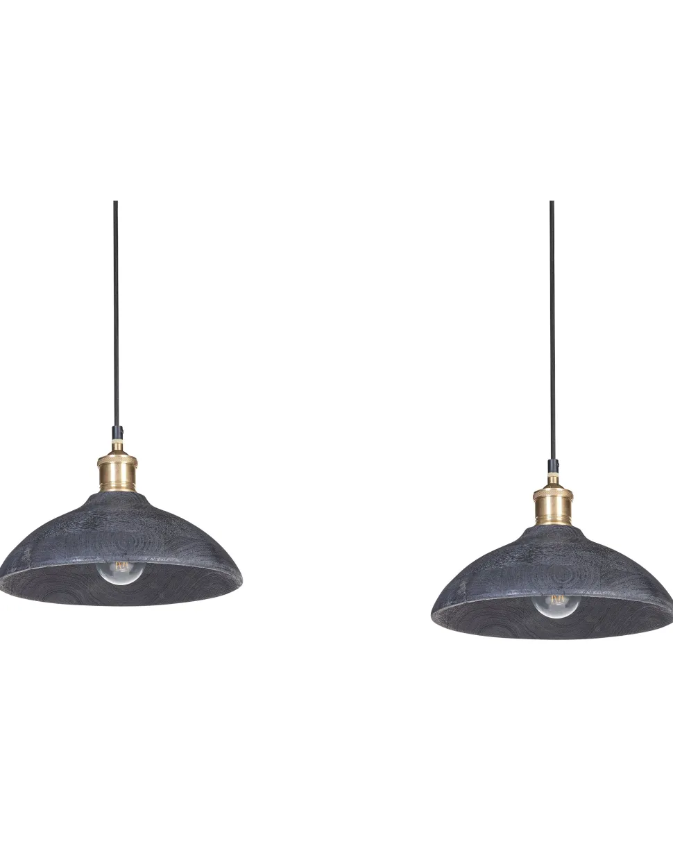 Hangeleuchte Mango Holz Schwarz / Messing 2-Flammig Kegelform Cheyyar