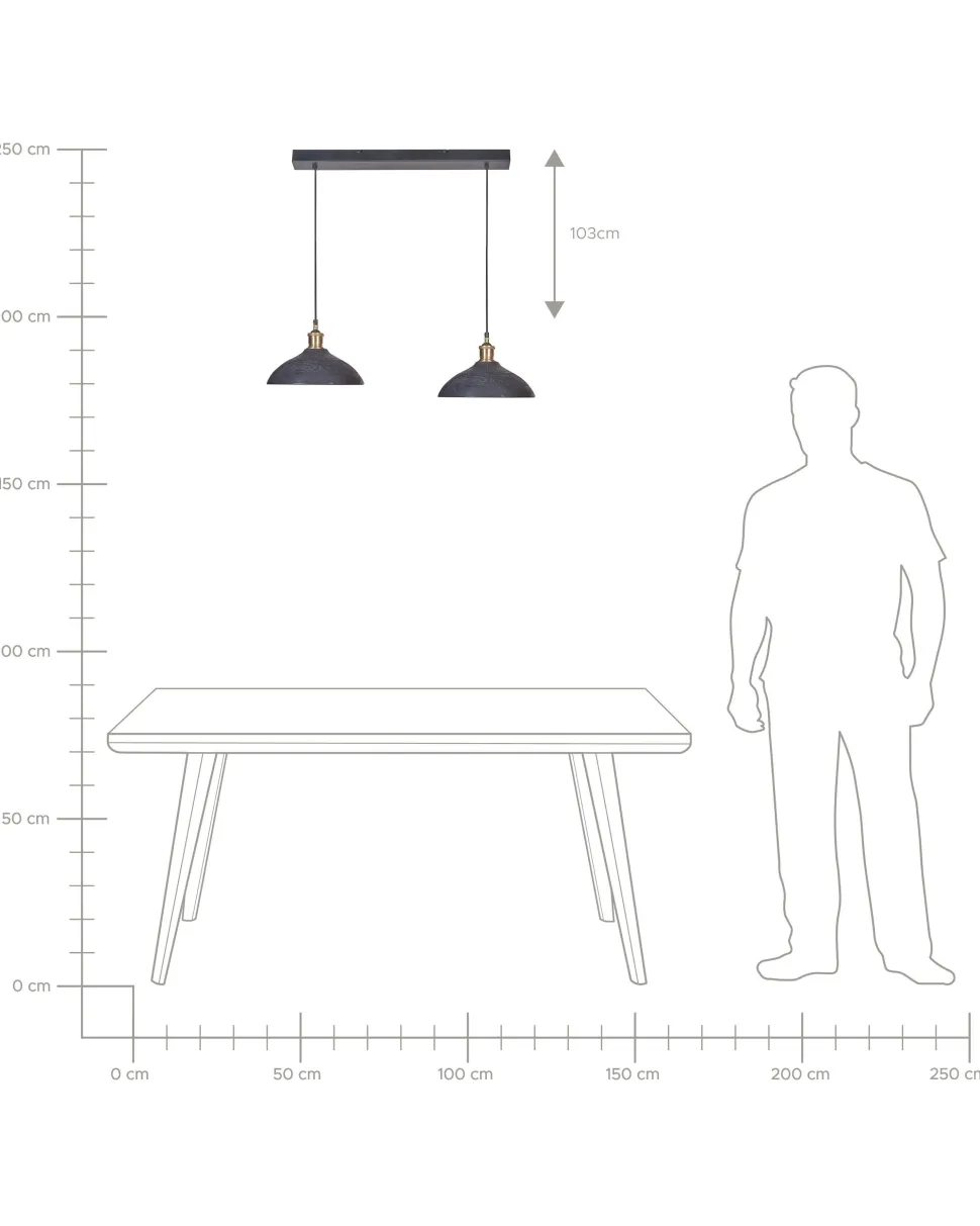 Hangeleuchte Mango Holz Schwarz / Messing 2-Flammig Kegelform Cheyyar