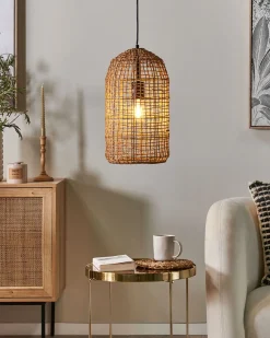 Hangeleuchte Papiergeflecht Braun Gitter Lucite