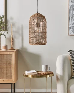 Hangeleuchte Papiergeflecht Braun Gitter Lucite