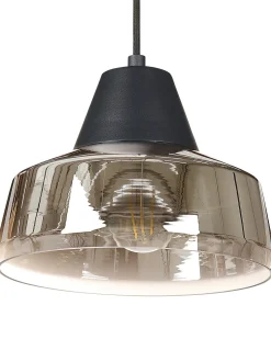 Hangeleuchte Rauchglas Schwarz / Gold Glockenform Talparo