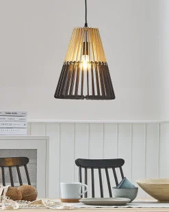 Hangeleuchte Schwarz / Heller Holzfarbton Kegelform Cavalla
