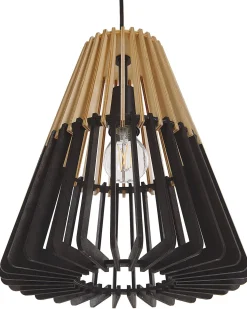 Hangeleuchte Schwarz / Heller Holzfarbton Kegelform Cavalla