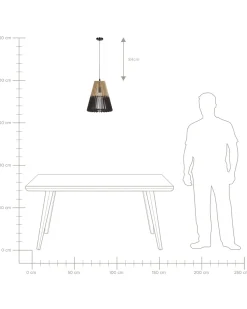 Hangeleuchte Schwarz / Heller Holzfarbton Kegelform Cavalla