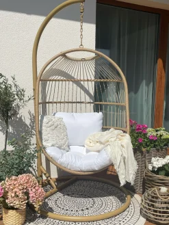 Hangesessel Mit Gestell O 102 Cm Rattan / Flechtseil Naturlich Alba