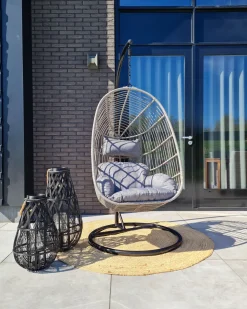 Hangesessel Mit Gestell O 97 Cm Rattan Grau Casoli