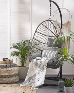 Hangesessel Mit Gestell O 97 Cm Rattan Grau Casoli