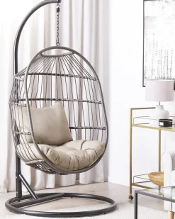 Hangesessel Mit Gestell O 102 Cm Rattan / Flechtseil Schwarz Alba