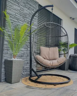 Hangesessel Mit Gestell O 102 Cm Rattan / Flechtseil Schwarz Alba