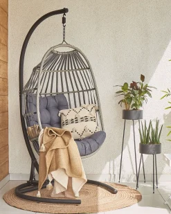 Hangesessel Mit Gestell O 105 Cm Rattan Dunkelgrau Sesia