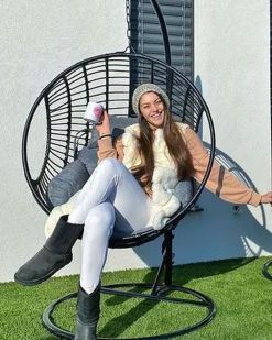 Hangesessel Mit Gestell O 97 Cm Rattan Schwarz Aspio