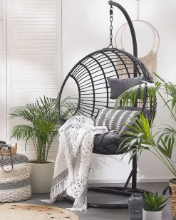 Hangesessel Mit Gestell O 97 Cm Rattan Schwarz Aspio