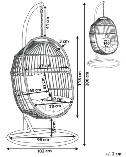 Hangesessel Mit Gestell O 102 Cm Rattan / Flechtseil Weis Alba