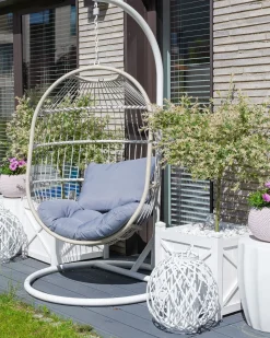 Hangesessel Mit Gestell O 102 Cm Rattan / Flechtseil Weis Alba