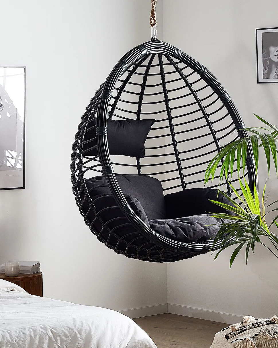 Hangesessel Mit Gestell Rattan Schwarz O 97 Cm Tollo