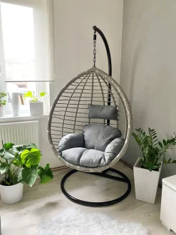 Hangesessel Mit Gestell Rattan Grau O 97 Cm Tollo