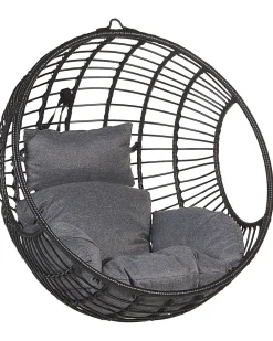 Hangesessel Rattan Schwarz / Grau O 99 Cm Mit Sitzkissen Aspio