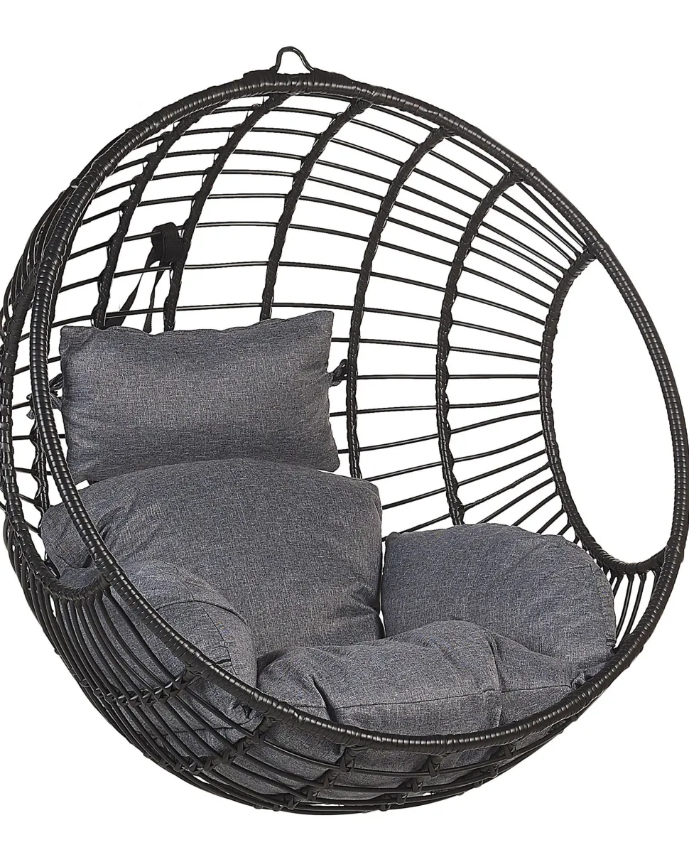 Hangesessel Rattan Schwarz / Grau O 99 Cm Mit Sitzkissen Aspio