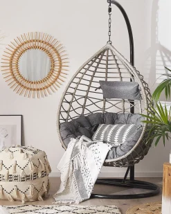 Hangesessel Rattan Taupe / Grau O 97 Cm Mit Sitzkissen Arsita