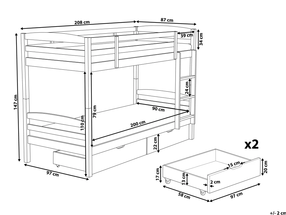 Hochbett Holz Mit Bettkasten Weis 90 X 200 Cm Revin