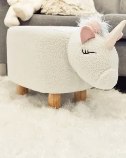 Hocker Felloptik / Gummibaumholz Weis Einhornform Unicorn