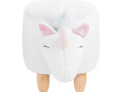 Hocker Felloptik / Gummibaumholz Weis Einhornform Unicorn