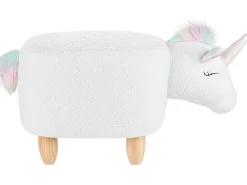 Hocker Felloptik / Gummibaumholz Weis Einhornform Unicorn