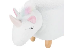 Hocker Felloptik / Gummibaumholz Weis Einhornform Unicorn
