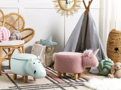 Hocker Felloptik / Gummibaumholz Rosa Einhornform Unicorn