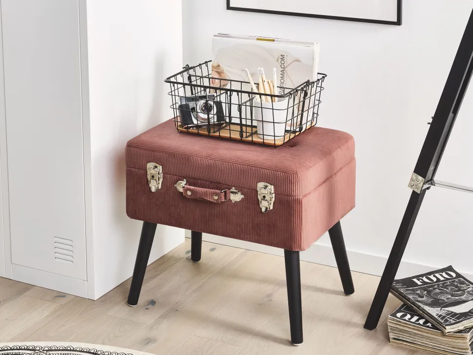 Hocker Mit Stauraum Rosa Cord Koffer-Design Mallard