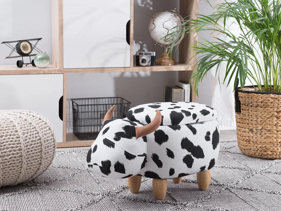 Hocker Polsterbezug Mit Stauraum Schwarz-Weis Cow