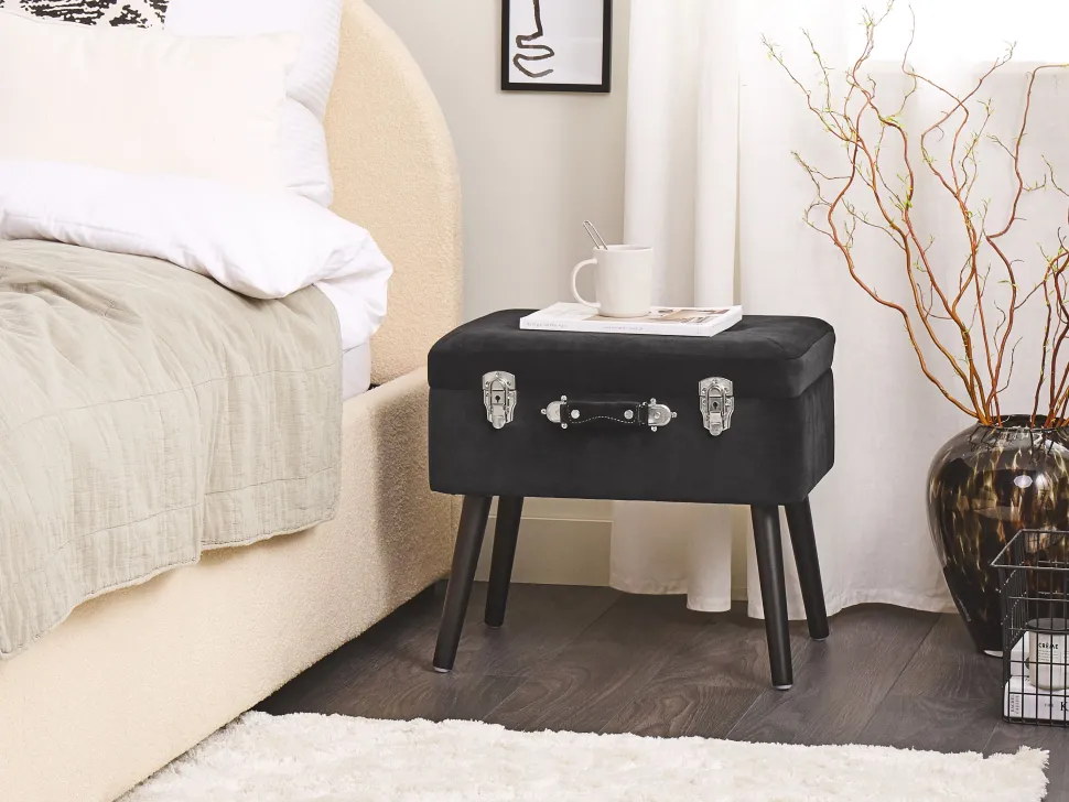 Hocker Schwarz Samtstoff Mallard