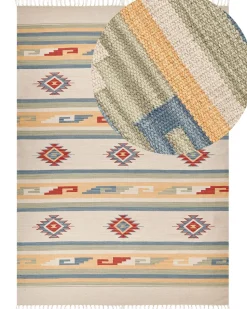 Kelim Teppich Baumwolle Mehrfarbig 200 X 300 Cm Geometrisches Muster Kurzflor Aparan