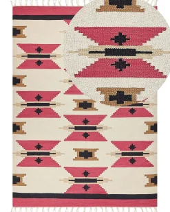 Kelim Teppich Baumwolle Mehrfarbig 200 X 300 Cm Geometrisches Muster Kurzflor Garni