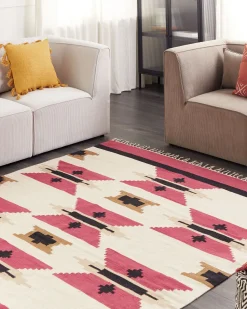 Kelim Teppich Baumwolle Mehrfarbig 200 X 300 Cm Geometrisches Muster Kurzflor Garni