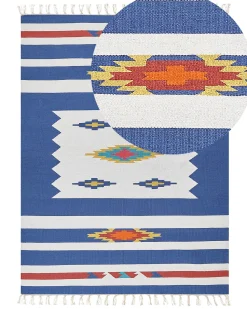 Kelim Teppich Baumwolle Mehrfarbig 140 X 200 Cm Geometrisches Muster Kurzflor Varser