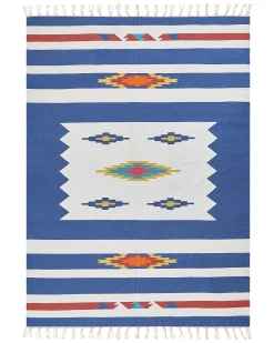 Kelim Teppich Baumwolle Mehrfarbig 140 X 200 Cm Geometrisches Muster Kurzflor Varser