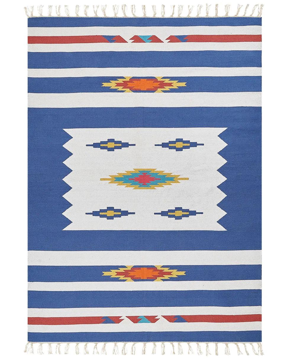 Kelim Teppich Baumwolle Mehrfarbig 140 X 200 Cm Geometrisches Muster Kurzflor Varser