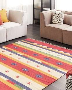 Kelim Teppich Baumwolle Mehrfarbig 200 X 300 Cm Geometrisches Muster Kurzflor Alapars
