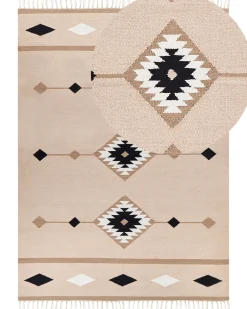 Kelim Teppich Baumwolle Mehrfarbig 200 X 300 Cm Geometrisches Muster Kurzflor Berdik