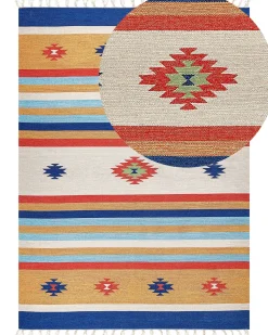 Kelim Teppich Baumwolle Mehrfarbig 200 X 300 Cm Geometrisches Muster Kurzflor Taronik