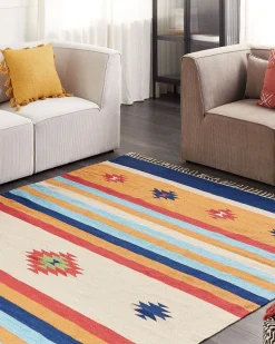 Kelim Teppich Baumwolle Mehrfarbig 200 X 300 Cm Geometrisches Muster Kurzflor Taronik