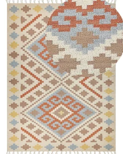 Kelim Teppich Baumwolle Mehrfarbig 160 X 230 Cm Geometrisches Muster Kurzflor Atan