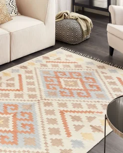 Kelim Teppich Baumwolle Mehrfarbig 160 X 230 Cm Geometrisches Muster Kurzflor Atan