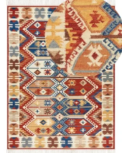 Kelim Teppich Wolle Mehrfarbig 160 X 230 Cm Abstraktes Muster Kurzflor Vanashen