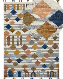 Kelim Teppich Wolle Mehrfarbig 160 X 230 Cm Geometrisches Muster Kurzflor Kasakh
