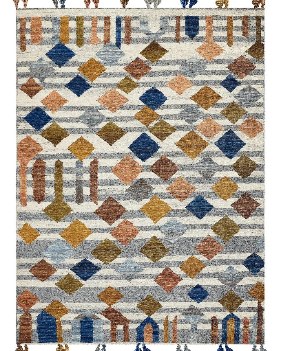 Kelim Teppich Wolle Mehrfarbig 160 X 230 Cm Geometrisches Muster Kurzflor Kasakh