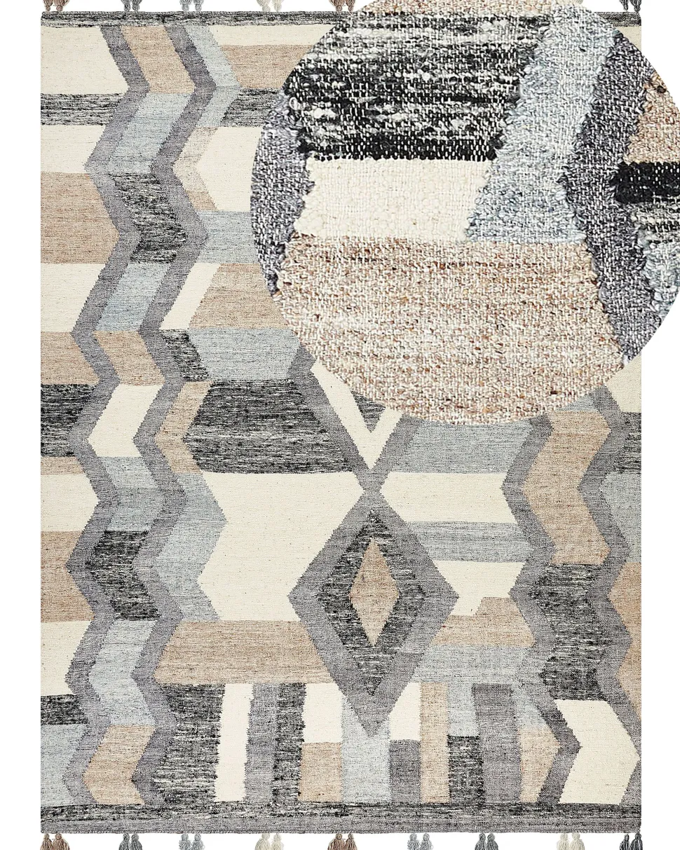 Kelim Teppich Wolle Mehrfarbig 160 X 230 Cm Geometrisches Muster Kurzflor Aygezard