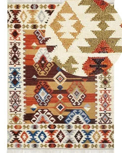 Kelim Teppich Wolle Mehrfarbig 160 X 230 Cm Geometrisches Muster Kurzflor Vosketap
