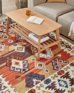 Kelim Teppich Wolle Mehrfarbig 160 X 230 Cm Geometrisches Muster Kurzflor Vosketap